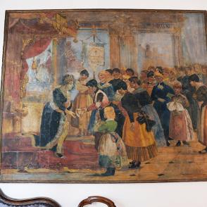 La tela commemoratrice dell'incontro della Soc. Operaia Femminile di Pozzolo con la regina Margherita